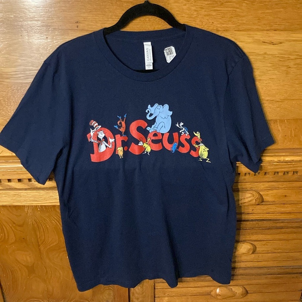 Dr. Seuss Graphic T-Shirt Navy Blue Bella Canvas Cotton Crewneck Large